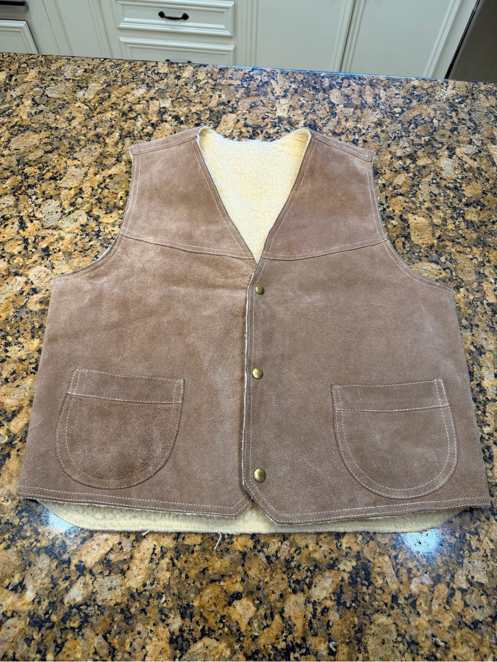 Suede Sherpa-Lined Vest in Brown